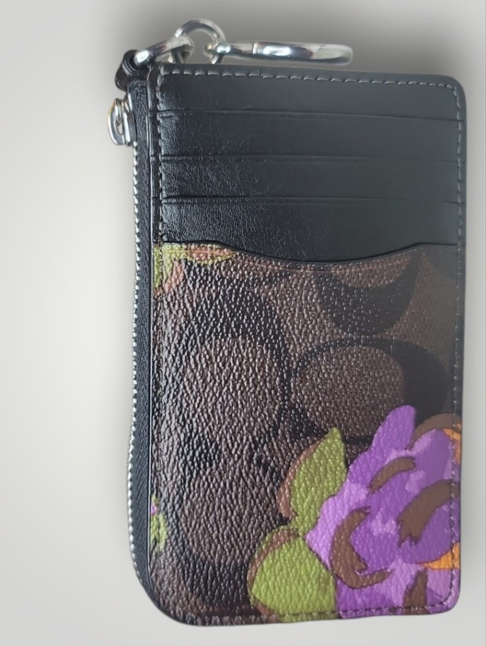 Coach Multifunction Card Case In Signature Canvas With Rose Print EUC Rare Find - Picture 2 of 11